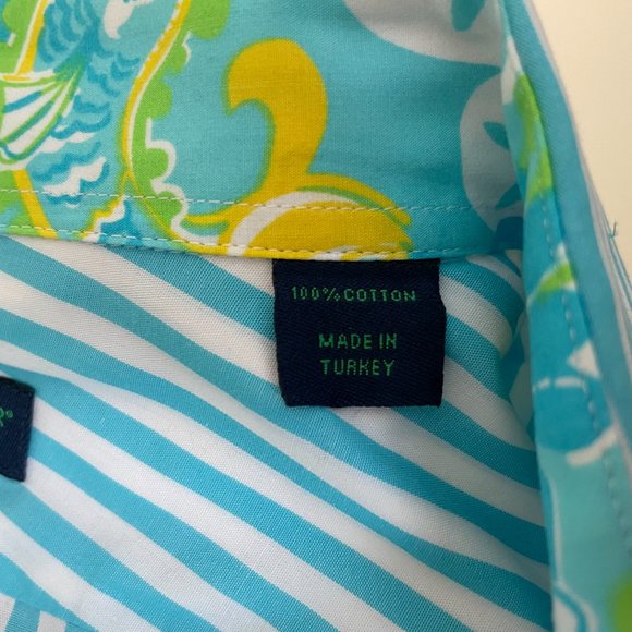 Lilly Pulitzer via Palm Beach Aqua Stripe Long Sleeve Dress Shirt - Picture 8 of 10